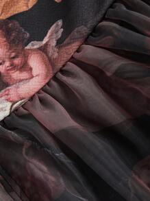 SHEIN MOD Brown Vintage Painting Printed Renaissance Style Dress For Women, Suitable For Party, Costume Ball - Brown - View 5