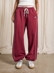 AiiRZ Athletic Piped Sweatpants Winter Fleece Wide Leg Jogger Pants Athleisure Workout Loungewear Casual Exercise Running Training - Red - View 1