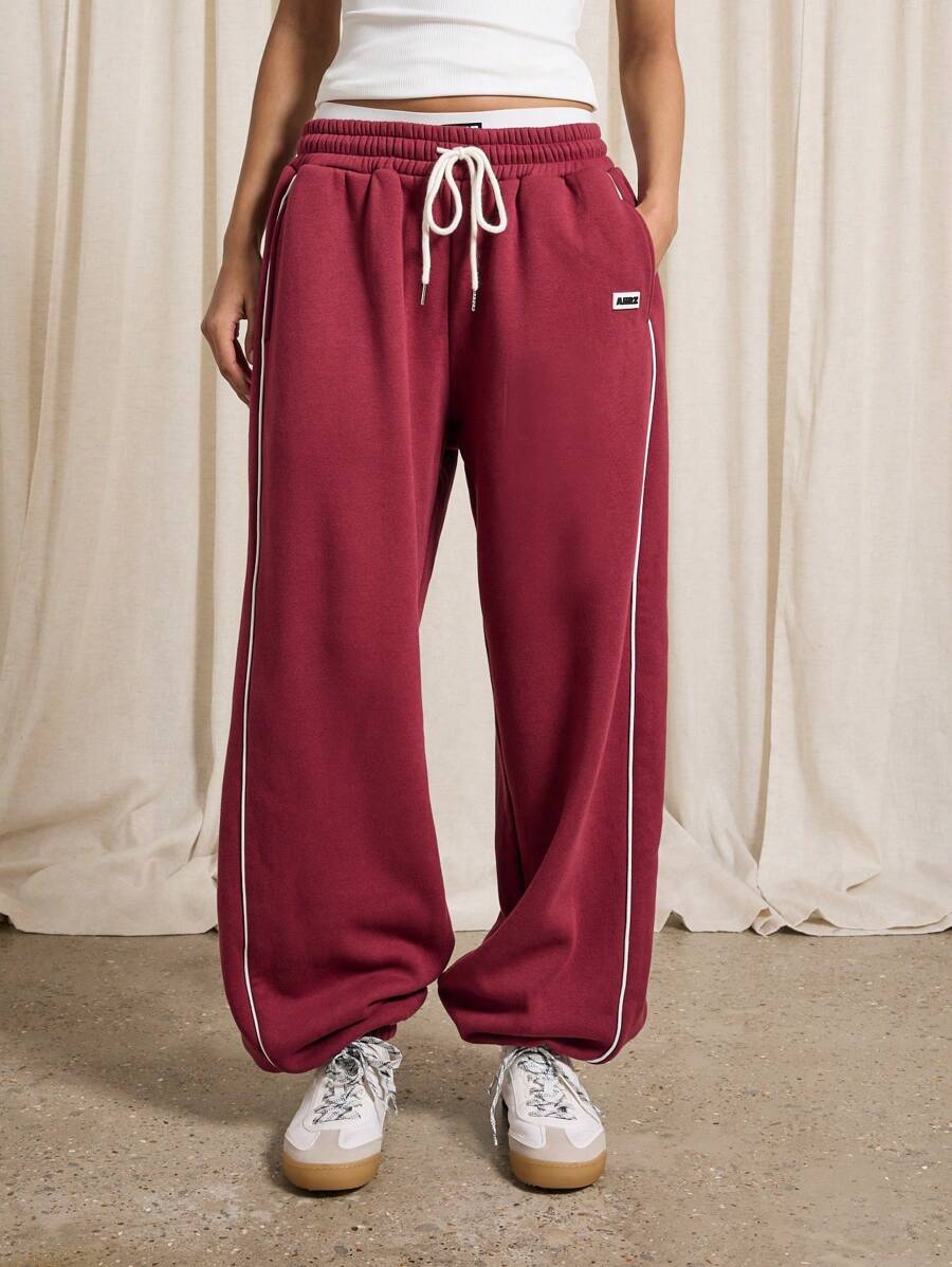 AiiRZ Athletic Piped Sweatpants Winter Fleece Wide Leg Jogger Pants Athleisure Workout Loungewear Casual Exercise Running Training - Red - View 1