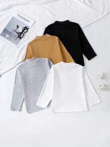 4 件装男孩字母图案 T 恤，适合作为内衣和外套，秋冬季