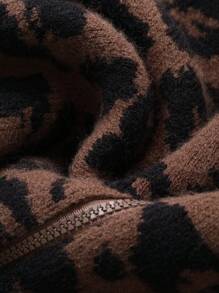 Dazy-Less Women's Full Leopard Print Jacquard High Collar Cardigan Cheetah Print,Fall Women Clothes