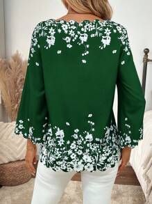 EMERY ROSE Women's Floral Print V-Neck 3/4 Sleeve Loose Blouse