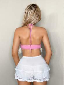 Sweetina Y2K Style Pink Spaghetti Strap Multi-Layer Lace Bow Camisole - Pink - View 2