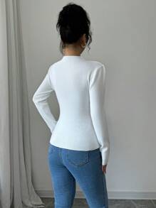SHEIN Unity 女士长袖高领水钻装饰针织毛衣，秋冬针织套头衫 - 白色 - 查看 2