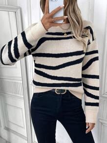 SHEIN LUNE Jersey de punto jacquard con rayas asimétricas para mujer, jersey casual de moda y versátil