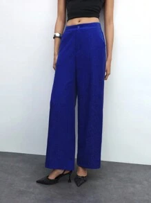 Maija Damen einfarbige Jacquard Gerade Bein Taschen Lässig Hose, locker sitzend für den Berufsalltag, Herbst/Winter - Königsblau - Übersicht 6