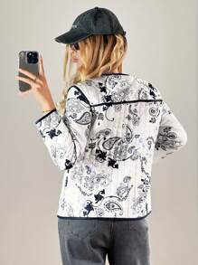 Forever 21 新款撞色印花绗缝圆领长袖夹克，秋冬 - 彩色 - 查看 3