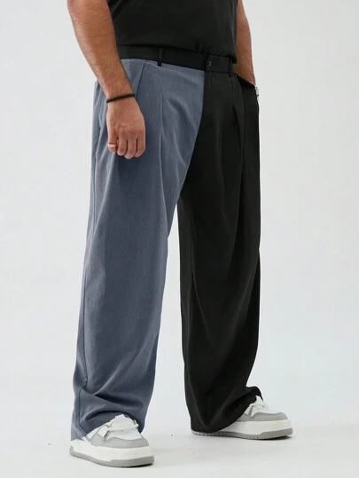 Manfinity VCAY Plus Size Men's Casual Loose Pleated Black & Gray Suit Pants