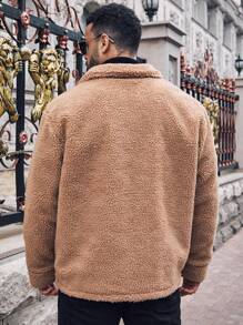 Manfinity Homme Áo khoác nam tay dài cài nút phía trước màu trơn, thường ngày, thu/đông, cỡ lớn - Đồng - Xem 2