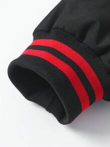 Manfinity Campus Court 男士休闲标语印花棒球夹克，秋冬 - 黑色 - 查看 5