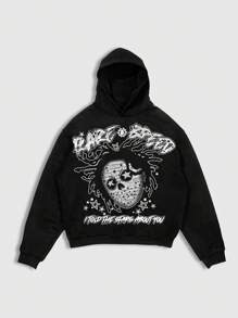 ROMWE MEN Street Life 2pcs Men's Street Graphic Print Sweatshirt & Sweatpants Set, Suitable For Daily Wear, Spring/Summer - Black - View 2