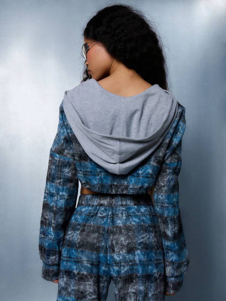 SUMWON WOMEN Moletom com capuz e zíper com estampa abstrata lavada e cordão