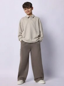 SUMWON Tween Boys Soft Regular Fit Textured Long Sleeve Polo Shirt