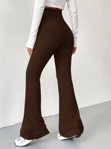 SHEIN EZwear Damskie jednokolorowe, ściągane sznurkiem, rozszerzane nogawki, swobodne, obcisłe spodnie dresowe
