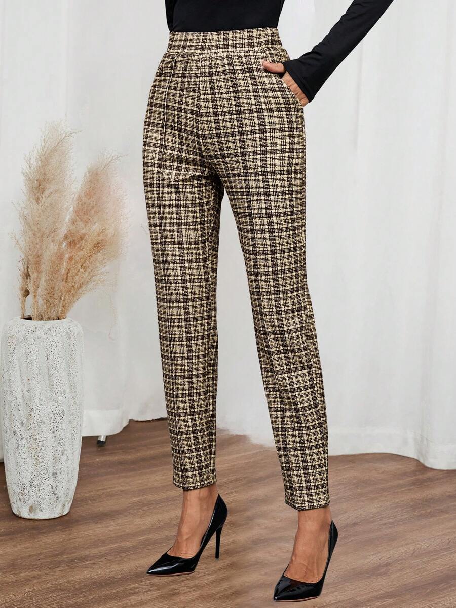 EMERY ROSE Women's Plaid Pocket Cone Casual & Work Pants