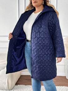 SHEIN CURVE+ Abrigo acolchado con capucha con cremallera, suelto y con longitud hasta la pantorrilla, para talla grande, para otoño/invierno