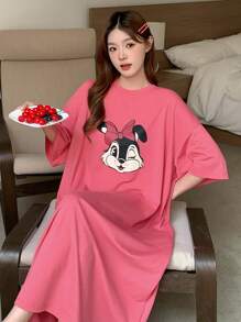 DAZY Cute Cartoon Pattern Print Loose Nightgown Pajama, Moo Moo
