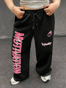 SHEIN EZwear Plus Size Loose Rabbit Print Jogger Pants, Casual Wear For Autumn/Winter