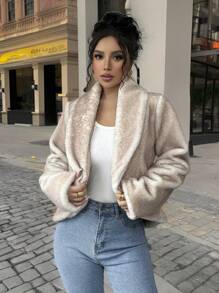 Chiquease Retro Italian Old Money Faux Grass Jacket For Women - Apricot - View 1