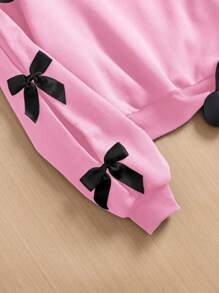 SHEIN Roupa rosa para meninas adolescentes dia dos namorados/ano novo, malha lisa manga laço enfeitado solto casual gola redonda moletom