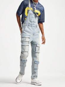 PAVTROS Manfinity Streetrush Men's Light Blue Washed Denim Overall Pants