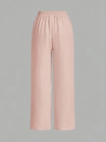 SHEIN Essnce 3条装夏季裤子女士纯色腰系带阔腿宽松休闲裤 - 粉色 - 查看 7