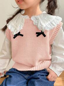 DAZY Girls Round Neck Sweater Vest - Pink - View 3