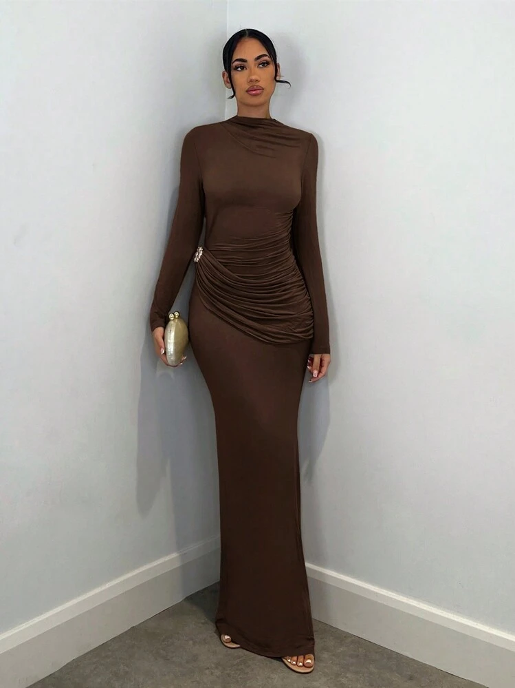 SHEIN BAE Elegant Women Long Sleeve Dress With Metal Decoration, Daily  Casual / Date / Outing / Nightclub Party / Gathering Outfit | SHEIN USA