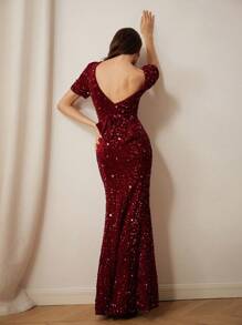 Aveloria Rosie Elegante y sofisticado vestido de fiesta con corte sexi, manga corta y efecto ceñidor de cintura, con lentejuelas y diseño calado de estilo sirena, para damas, primavera/verano, Día de San Valentín