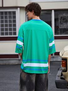 Manfinity Sport Corelite Men Solid Color Patchwork Short Sleeve Letter Print Casual Sports T-Shirt & Tank Top - Green - View 2