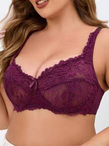 Áo ngực ren gọng cỡ lớn có trang trí nơ cho nữ - Màu đỏ tím - Xem 6