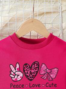 2pcs Girls Young Girl Spring Autumn Winter Casual Set, Cute Heart & English Letter Print Long Sleeve Sweatshirt + Double Layer Mesh Skirt, Suitable For Party, Holiday, Versatile