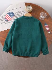 1 pieza Jersey de punto con diseño de bandera americana para niñas, jersey de cuello redondo de manga larga con estrellas y rayas para niñas preadolescentes - Verde Oscuro - Ver 2