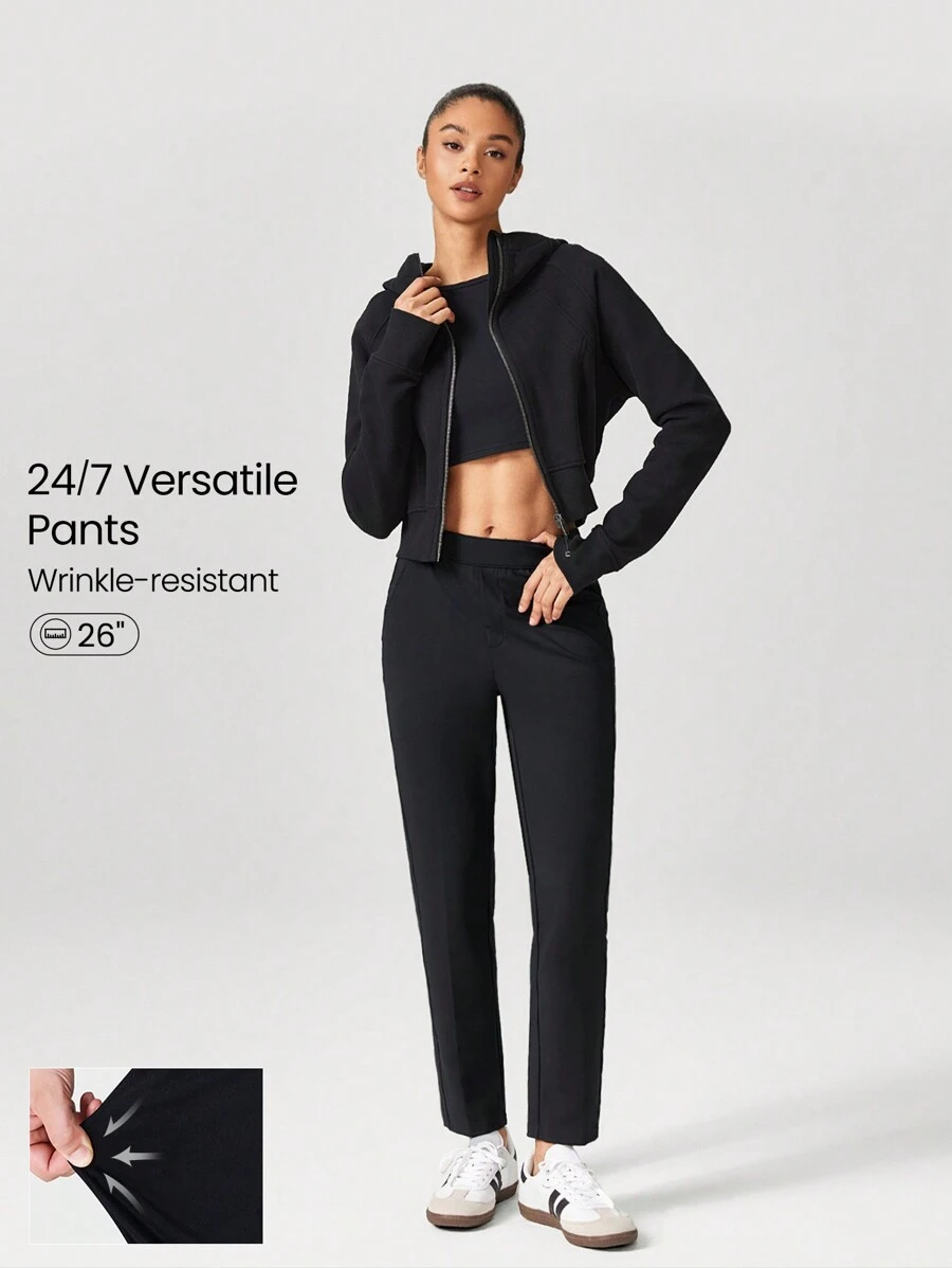 GLOWMODE 26'' Wrinkle-Resistant Stretchy Tapered Work Pants Daily Office - Black - View 1