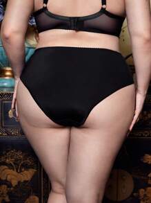 PinupPomp Vintage, Elegant, Classic, Glam, Satin Red Floral Lace, Black & Red Comfortable, Curvy High Waisted Briefs, Plus Size Underwear