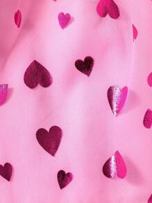 SHEIN Glamorique Kids Young Girl Valentine's Day Prom Skirt, Fuchsia Heart & Bow Decor, Mesh Layers, Sweet & Cute Daily Outfit