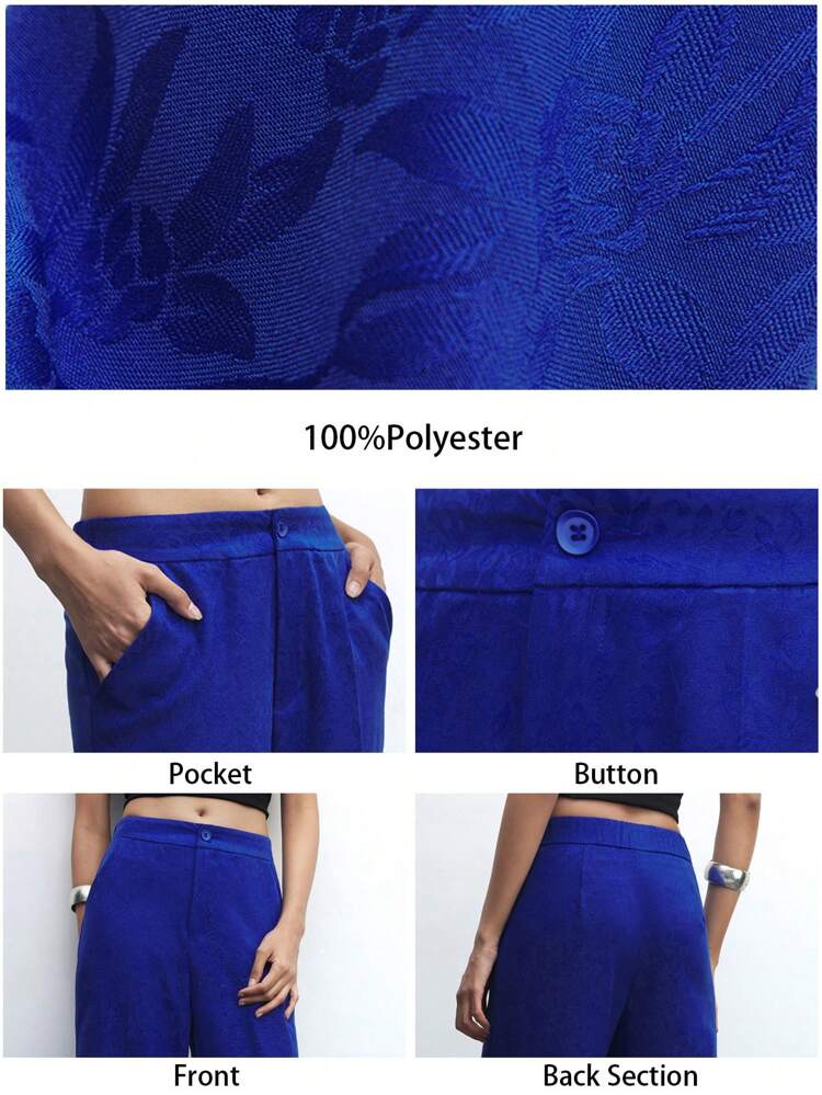 SHEIN Maija Damskie proste spodnie żakardowe z kieszeniami i prostymi nogawkami, luźne, do pracy, jesień/zima