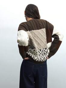 Maija 女士温暖撞色长袖单排扣宽松休闲针织开衫，秋冬 - 彩色 - 查看 6