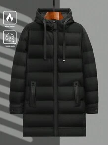 Manfinity Homme Men's Plain And Simple Mid-Length Padded Coat For Daily Wear - Black - View 1