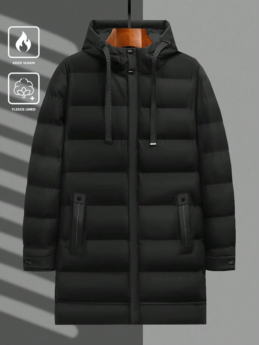 Manfinity Homme Men's Plain And Simple Mid-Length Padded Coat For Daily Wear - Black - View 1