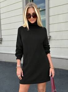 Forever 21 Women Fall & Winter Black Christmas Party Sexy Long Sleeve Turtleneck Basic Simple Mini Sweater Dress, Thanksgiving Holiday Dress