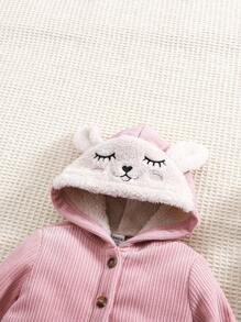 SHEIN Mameluco lindo de pana con estampado de dibujos animados y forro cálido para otoño/invierno para bebés niñas - Rosa - Ver 9