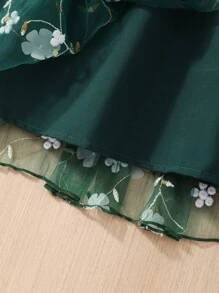 Tween Girls' Spaghetti Strap Mesh Splice Simple Casual Dress - Dark Green - View 7