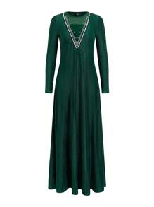 Modelyn 女士圆领长款阿拉伯风格连衣裙 - 墨綠色 - 查看 2
