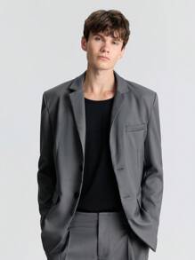 Ontre 男士春季灰色羊毛毛领宽松休闲风衣外套青年商务通勤适合新年聚会 - 灰色 - 查看 1