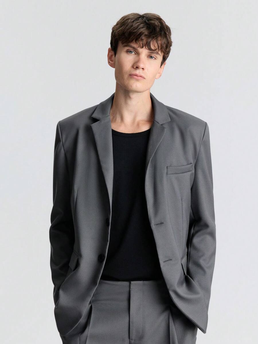 Ontre 男士春季灰色羊毛毛领宽松休闲风衣外套青年商务通勤适合新年聚会 - 灰色 - 查看 1