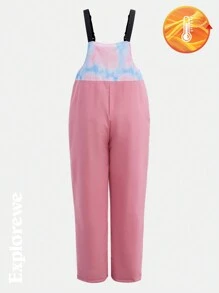 SHEIN 2st/set Tie-Dye Mönster Huva långärmad jacka och haklappsbyxor Isolerad skiddräkt för tonårsflickor - Rosa - Visa 5