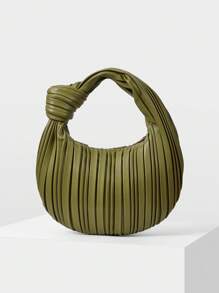 MOTF PREMIUM 1 件女士时尚通勤纯色褶皱云朵单肩手提包 - 橄欖綠 - 查看 2