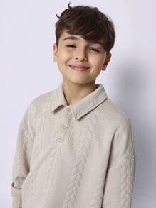 SUMWON Tween Boys Soft Regular Fit Textured Long Sleeve Polo Shirt