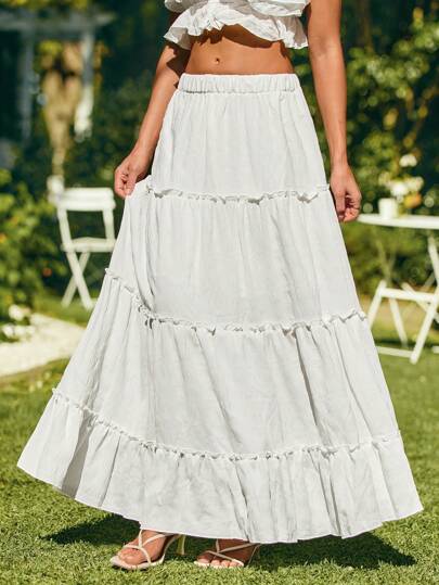 SHEIN VCAY Frill Trim Ruffle Hem Skirt